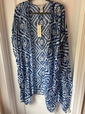 Rachel Zoe Blue & White Patterned Open-Front Kimono